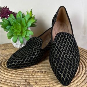 Italeau Theresa Loafers Black With Metallic Harlequin Pattern Smoking Flat 38